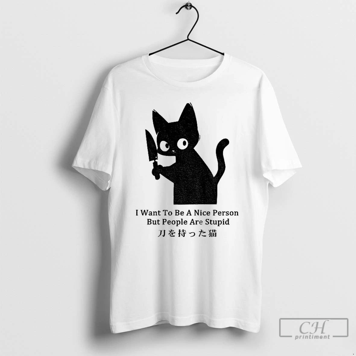 Classic Black Cat Holding Knife I Want To Be A Nice Person But People Are T-Shirts, Hoodie, Sweatshirt | AU18TeeNovaLab.com