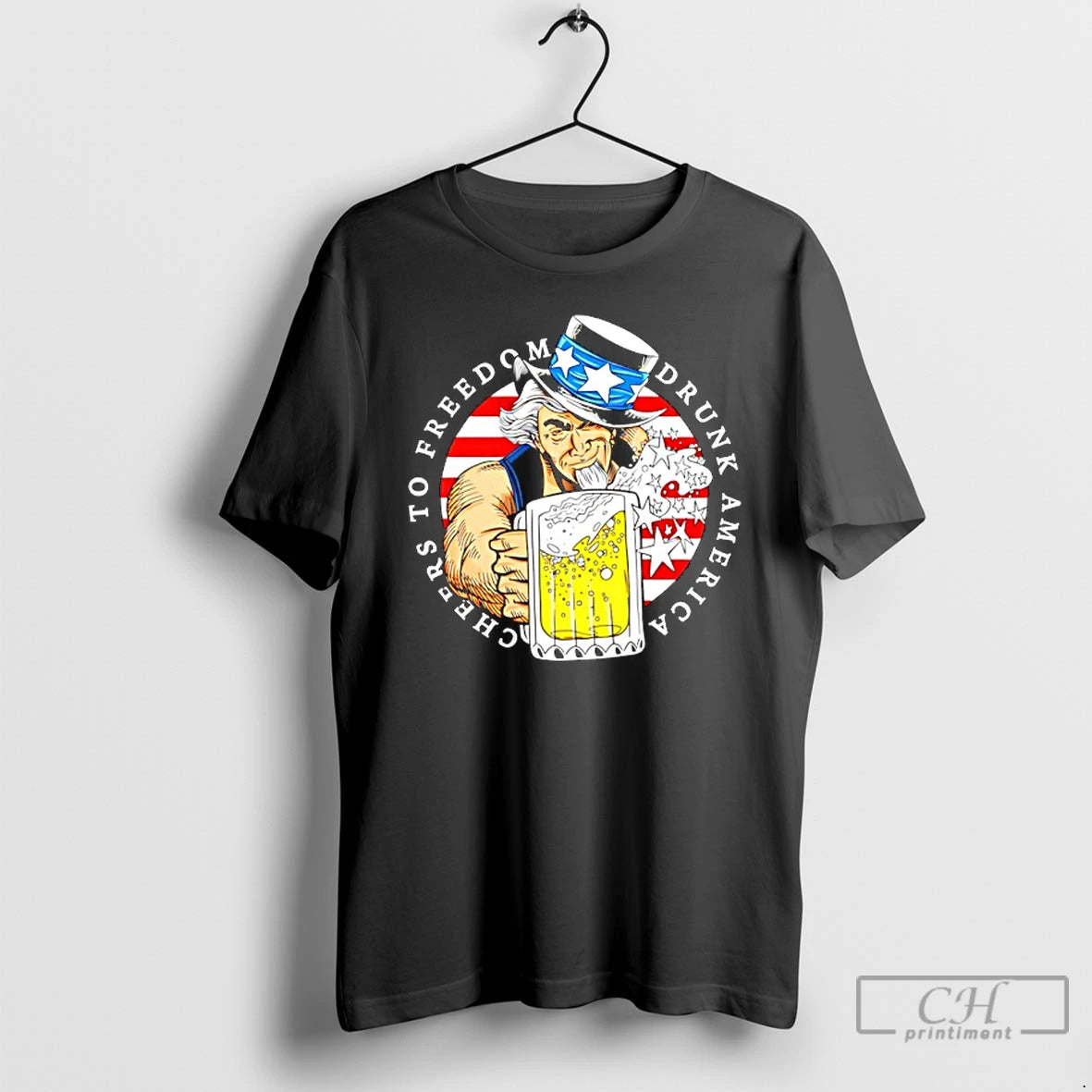 Classic Cheers To Freedom Drunk America Uncle Sam T-Shirts, Hoodie, Sweatshirt | AU18TeeNovaLab.com