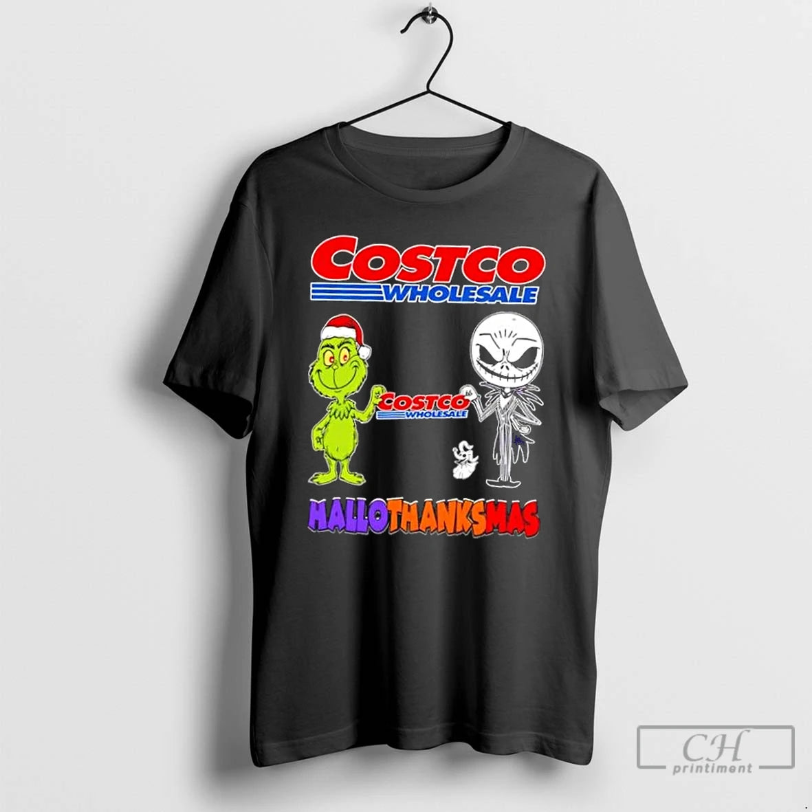 Classic Costco Wholesale X Grinch And Jack Skellington Friends Fist Bump Happy Hallothanksmas T Shirts