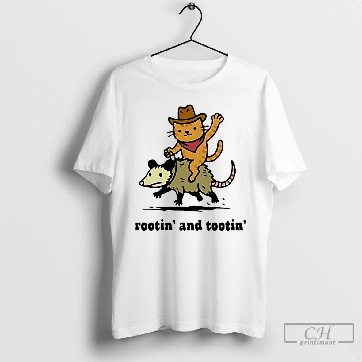 Classic Cowboy Cat Riding Possum Rootin And Tootin Funny T-Shirts, Hoodie, Sweatshirt | AU18TeeNovaLab.com