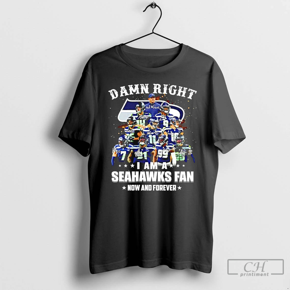 Classic Damn Right I Am A Seahawks Fan Now And Forever Player Collage Christmas Tree T-Shirts, Hoodie, Sweatshirt