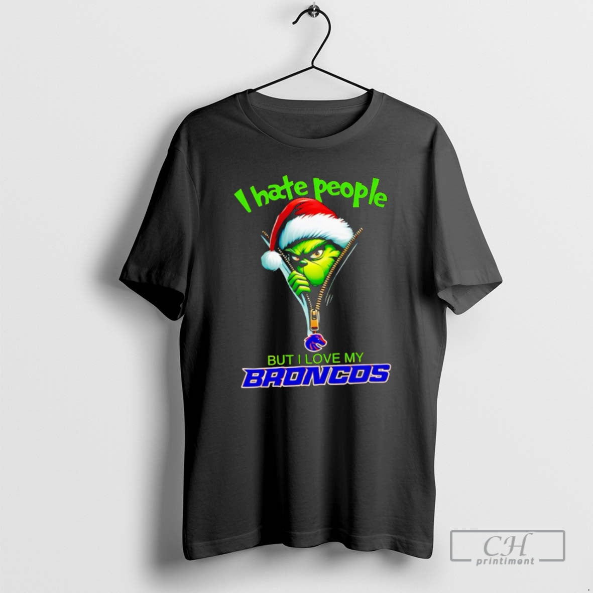 Classic Funny Grinch I Hate People But I Love My Boise State Broncos Merry Christmas