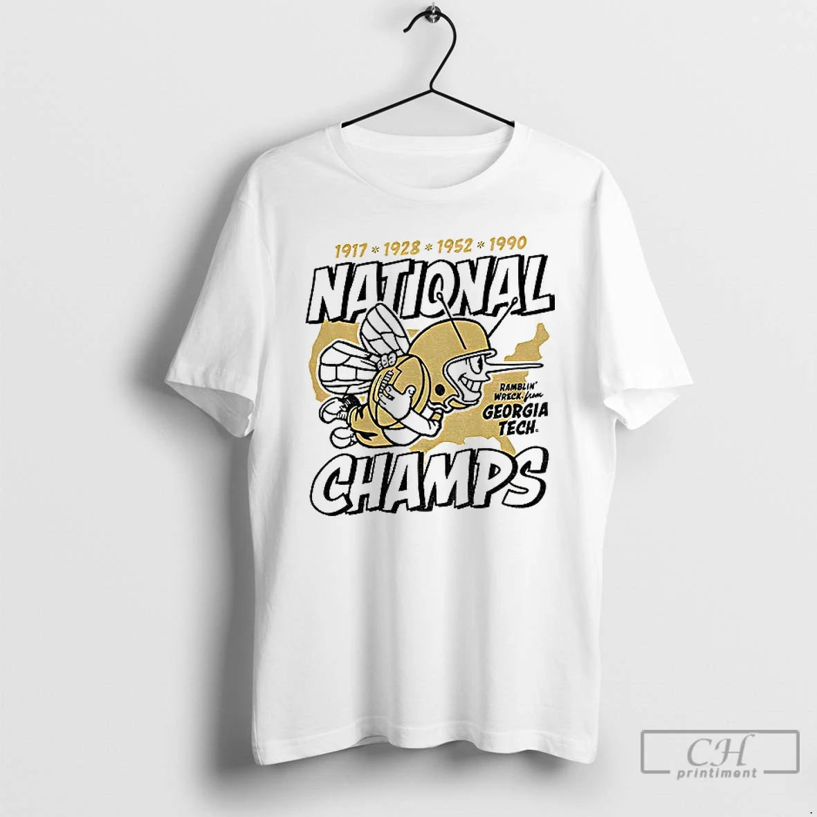 Classic Georgia Tech Yellow Football Four Time National Champs