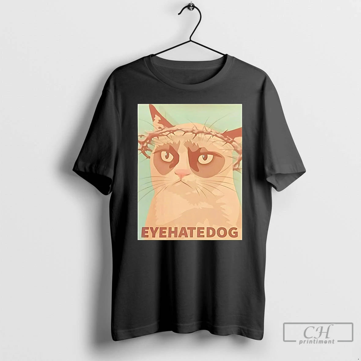 Classic Grumpy Cat Crown Thorns Eye Hate Dog T Shirts