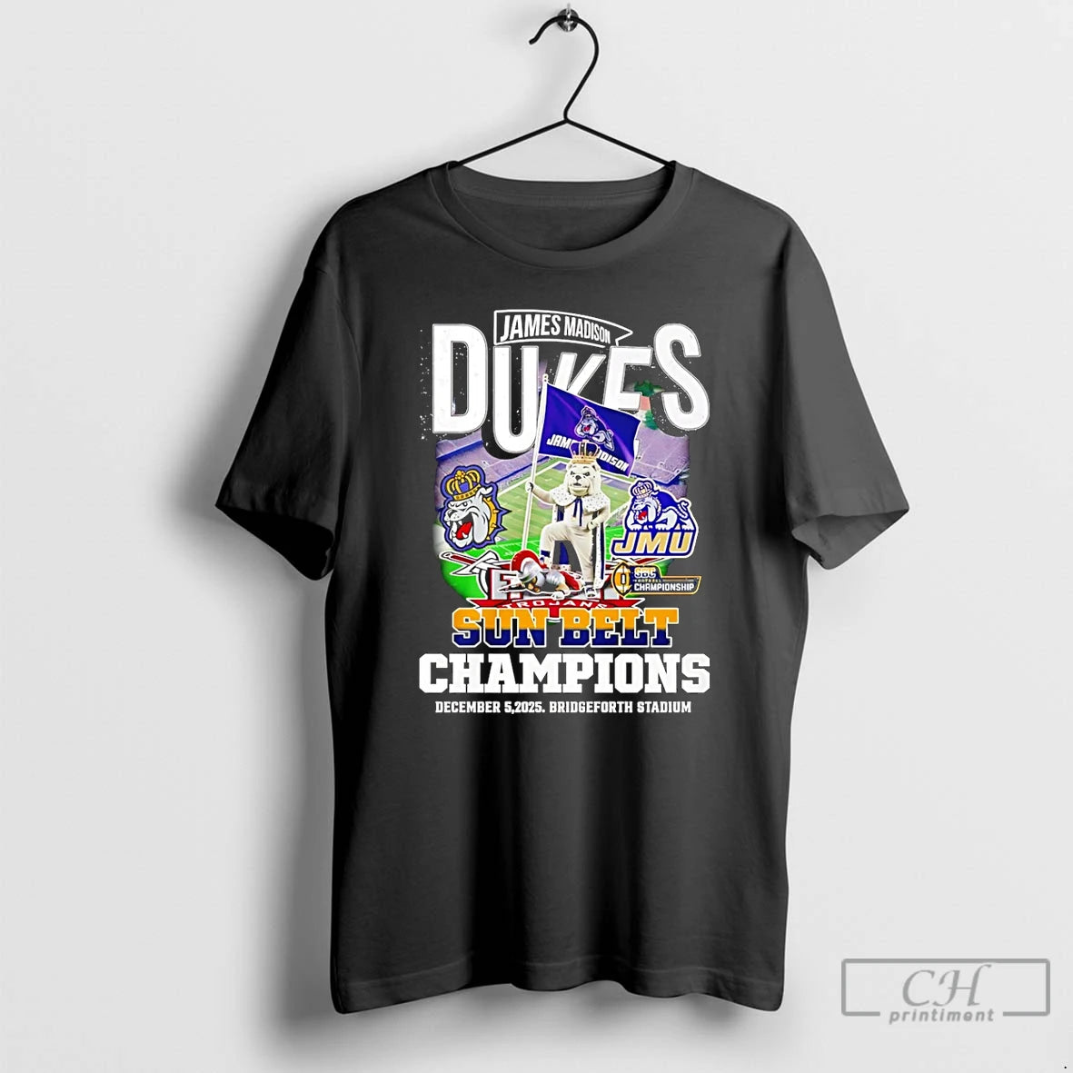 Classic James Madison Dukes 2025 Sun Belt Champions Mascot T-Shirts, Hoodie, Sweatshirt | AU18TeeNovaLab.com