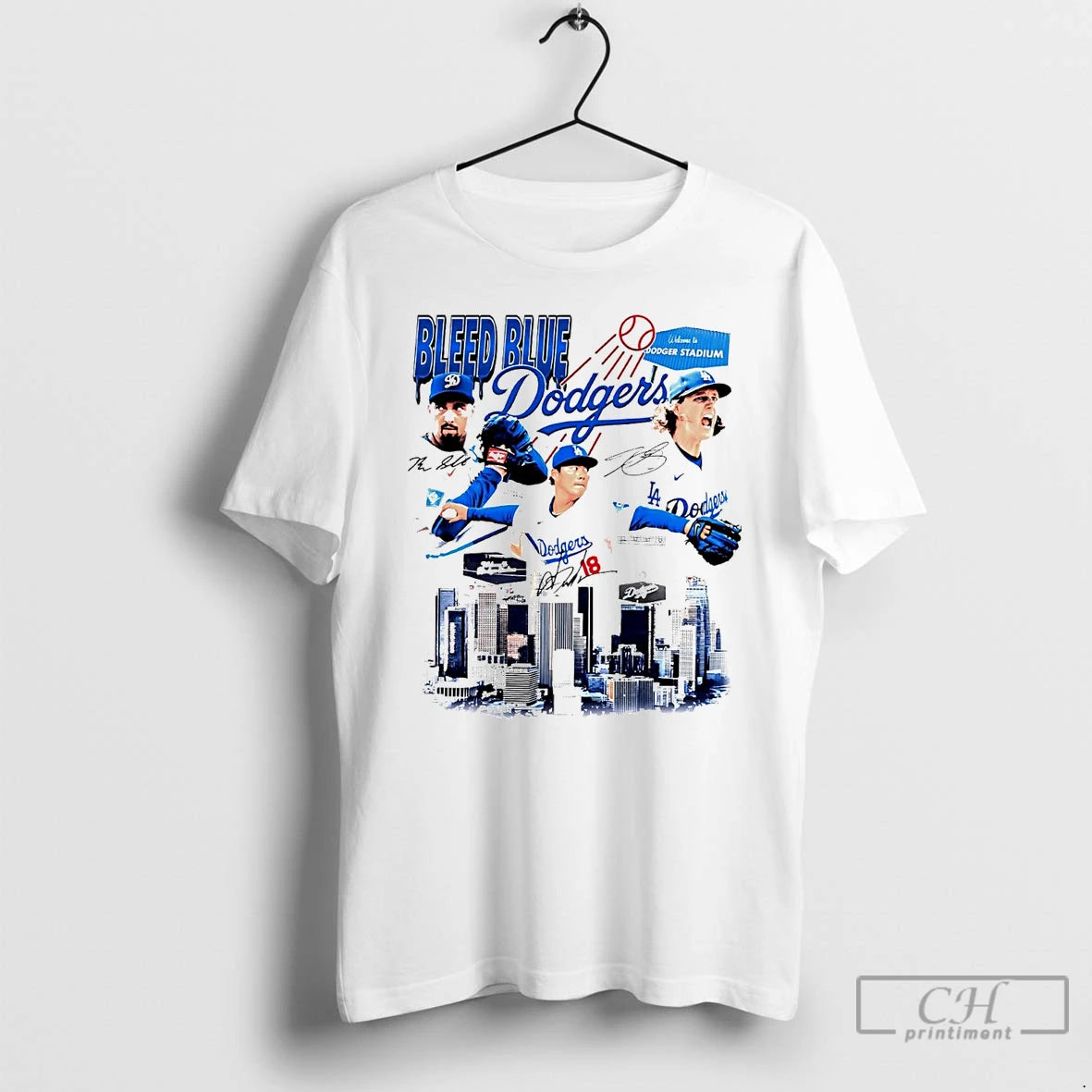 Classic Los Angeles Dodgers Players Bleed Blue Stadium Signatures T Shirts