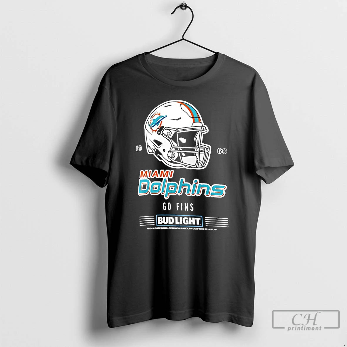 Classic Miami Dolphins Bud Light 1966 Go Fins Football Helmet T Shirts