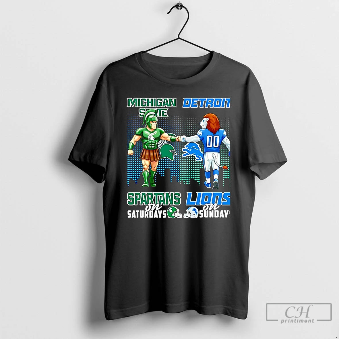 Classic Michigan State Spartans On Saturdays Vs Detroit Lions On Sundays Mascot Skyline Christmas T-Shirts, Hoodie,...