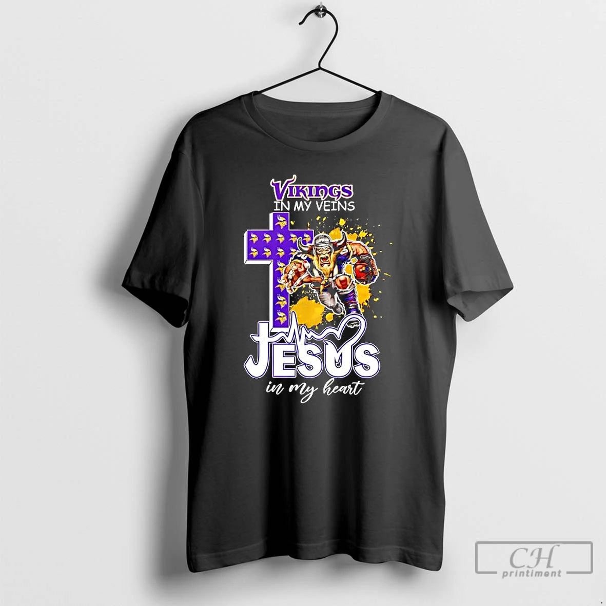Classic Minnesota Vikings In My Veins Jesus In My Heart Features A Football Player Logos T-Shirts, Hoodie, Sweatshirt