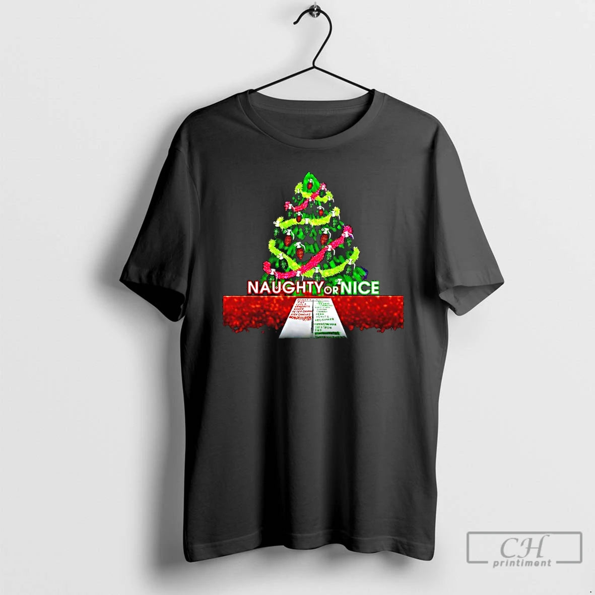 Classic Naughty Or Nice Christmas Tree Grenade Ornaments Graphic T-Shirts, Hoodie, Sweatshirt | AU18TeeNovaLab.com