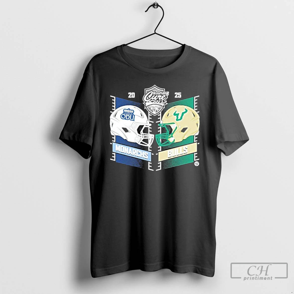 Classic Old Dominion Vs South Florida 2025 Cure Bowl Head To Head Helmet Matchup T-Shirts, Hoodie, Sweatshirt