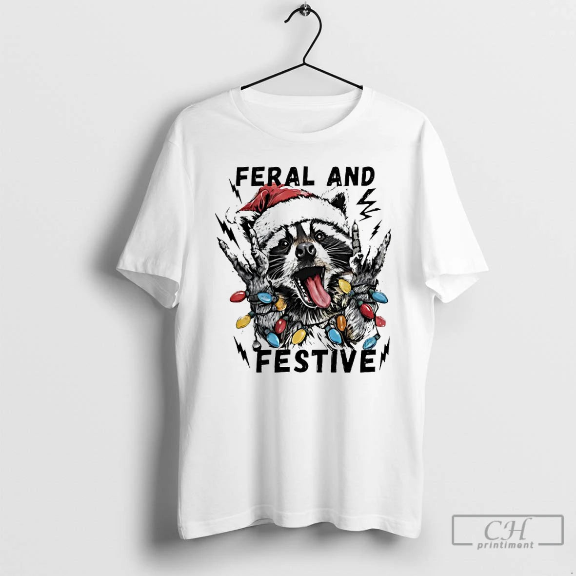 Classic Raccoon Santa Feral And Festive Christmas Light T-Shirts, Hoodie, Sweatshirt | AU18TeeNovaLab.com