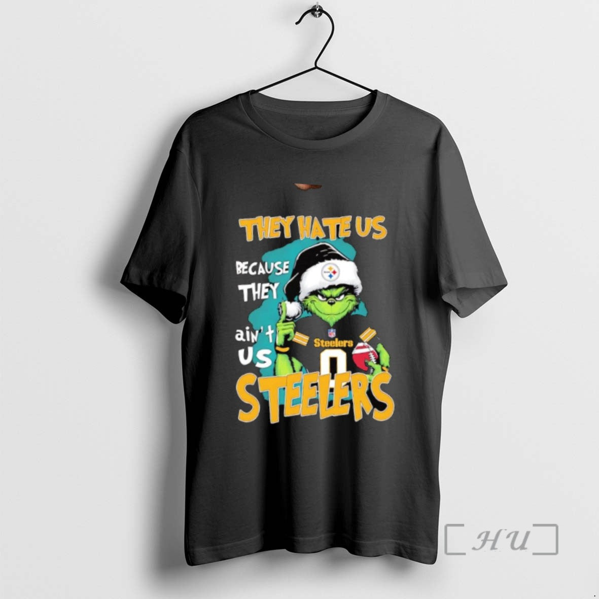 Limited Edition Grinch Santa Hat They Hate Us Because They Aint Us Pittsburgh Steelersa Baseball