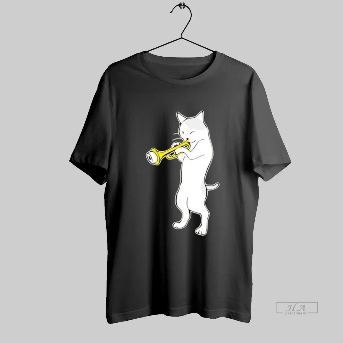 Official Cat Standing Playing A Golden Trumpet