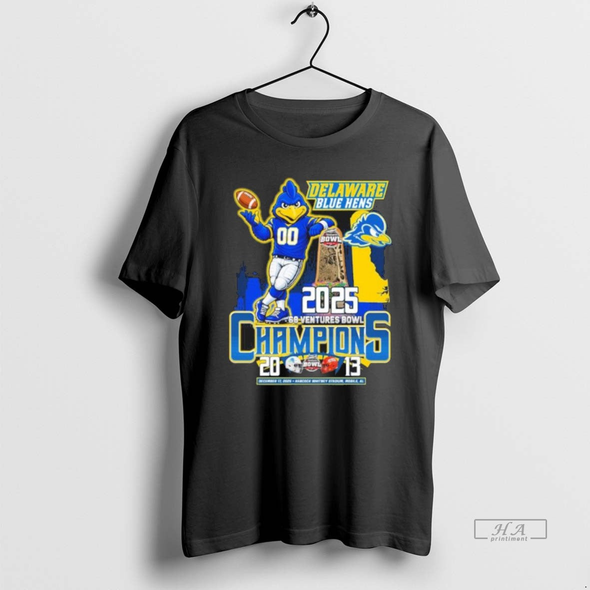 Official Delaware Blue Hens Mascot 2025 68 Ventures Bowl Champions Score T-Shirts, Hoodie, Sweatshirt | AU18TeeNovaLab.com