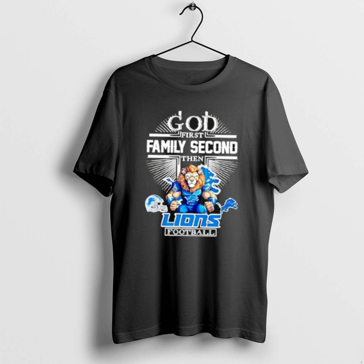 Official Mascot Of Detroit Lions God First Family Second Then Football T-Shirts, Hoodie, Sweatshirt | AU18TeeNovaLab.com