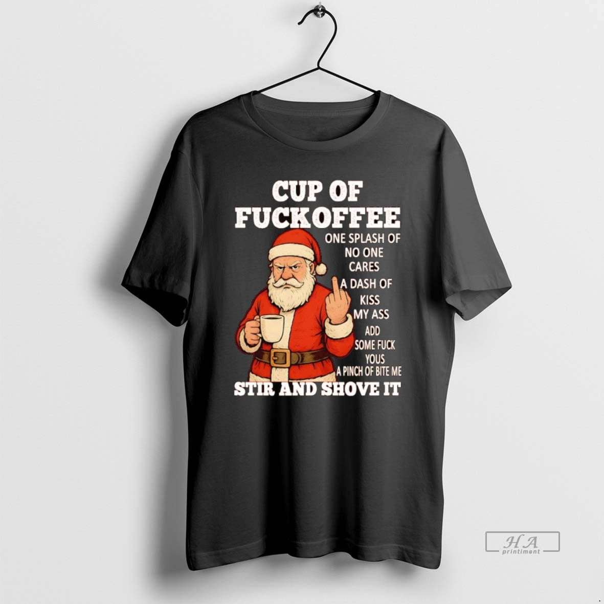 Official Santa Middle Finger Cup Of Fuckoffee Stir And Shove It Christmas T-Shirts, Hoodie, Sweatshirt | AU18TeeNovaLab.com