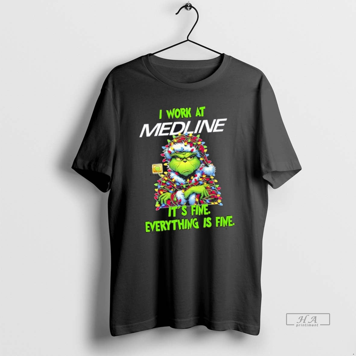 Official Trendy Grinch I Work At Medline Logo Its Fine Everything Is Fine