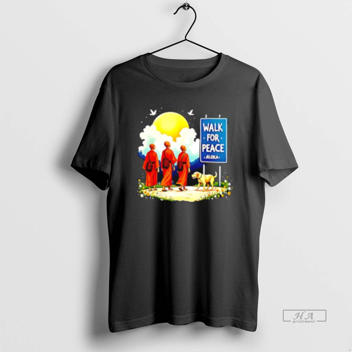 Official Walk For Peace Like Monks And Aloka Dog Sun And Sign T-Shirts, Hoodie, Sweatshirt | AU18TeeNovaLab.com