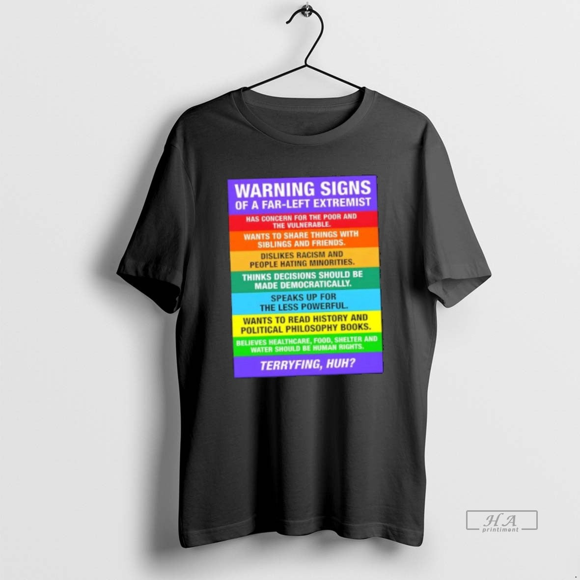 Official Warning Signs Of A Far Left Extremist Terryfing Huh T-Shirts, Hoodie, Sweatshirt | AU18TeeNovaLab.com