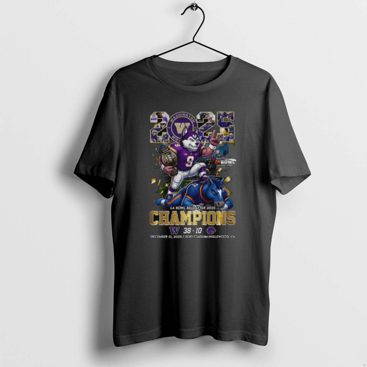 Official Washington Huskies Vs Boise State Broncos 38 10 2025 La Bowl Belt After Champions T-Shirts, Hoodie, Sweatshirt