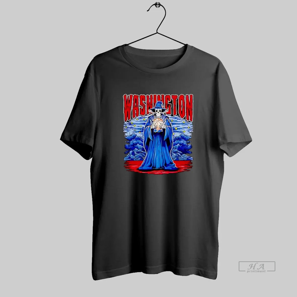 Official Washington Skeleton Wizard Holding Basketball In Dark Fantasy