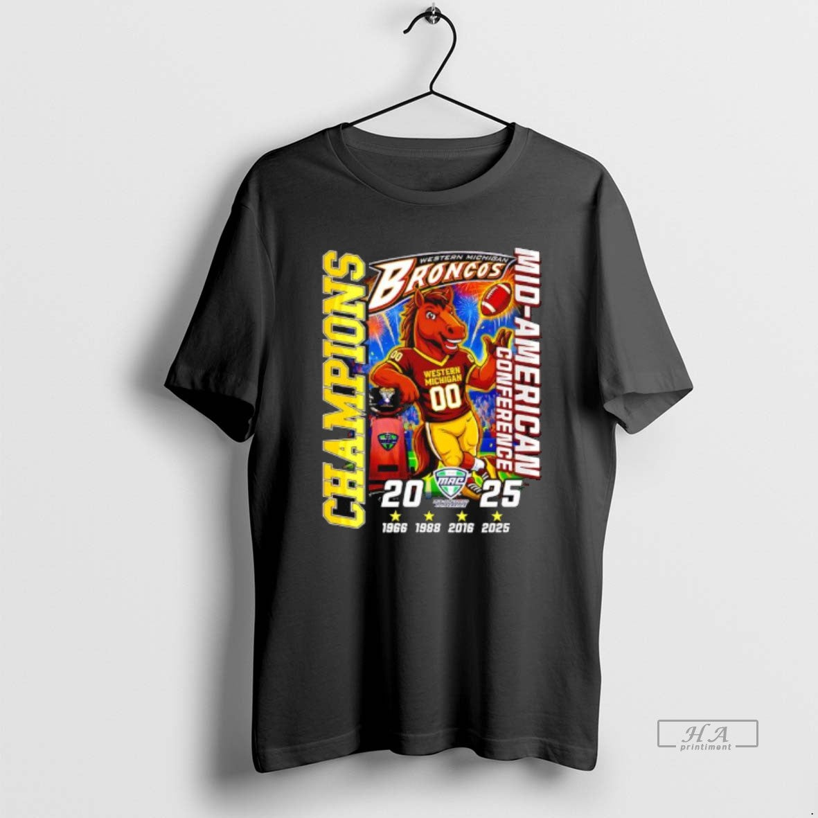 Official Western Michigan Broncos 2025 Mid American Conference Champions Mascot Years T-Shirts, Hoodie, Sweatshirt