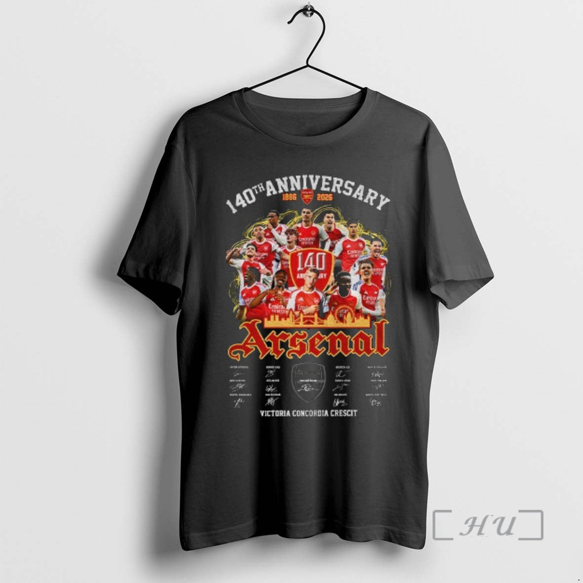 Officials Arsenal Fc 140th Anniversary 1886 2026 Victoria Concordia Crescit Signatures Premium T Shirts Sweater Hoodie,...