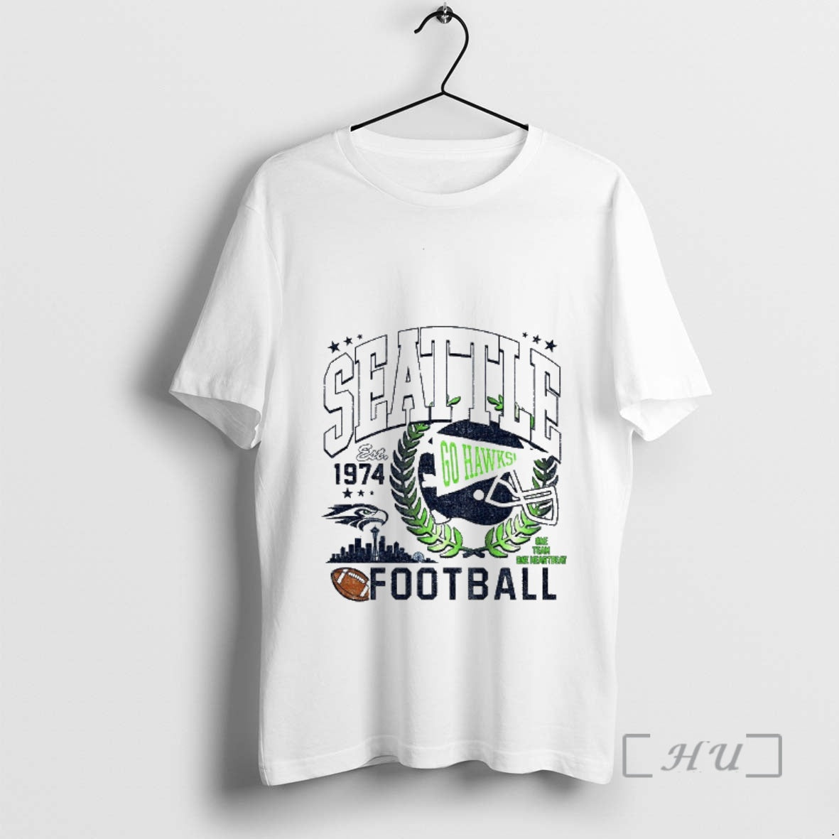 Big Seattle Seahawk Football Go Hawks Est 1974 One Team One Heartbeat