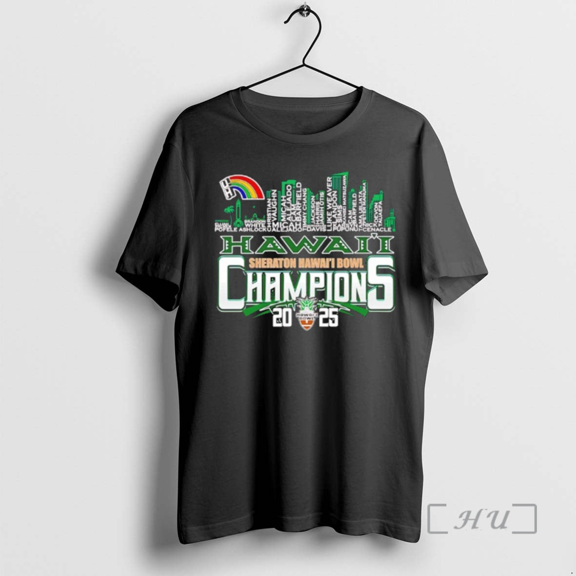 Officials Hawaii Rainbow Warriors 2025 Hawaii Bowl Champions Player Names City Skyline Premium T Shirts Hoodie, Sweatshirt