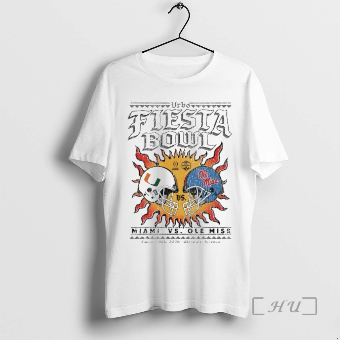 Officials Miami Vs Ole Miss Vrbo Fiesta Bowl Cfp Semifinal Solar Standoff Helmet Matchup 2026 T-Shirts, Hoodie, Sweatshirt