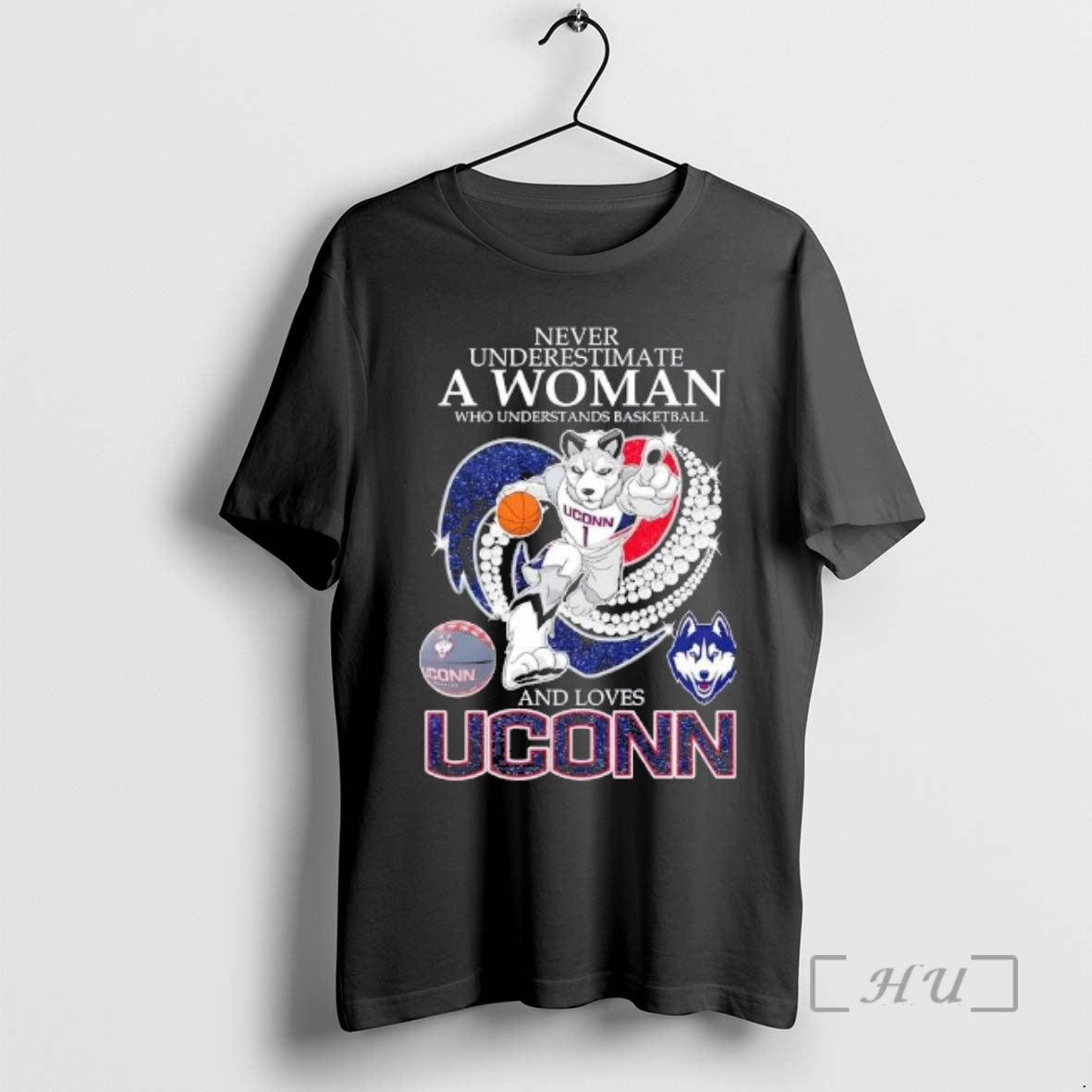 Officials Never Underestimate A Woman Who Understands Basketball And Loves Uconn Huskies Mascot Diamond Heart T-Shirts,...