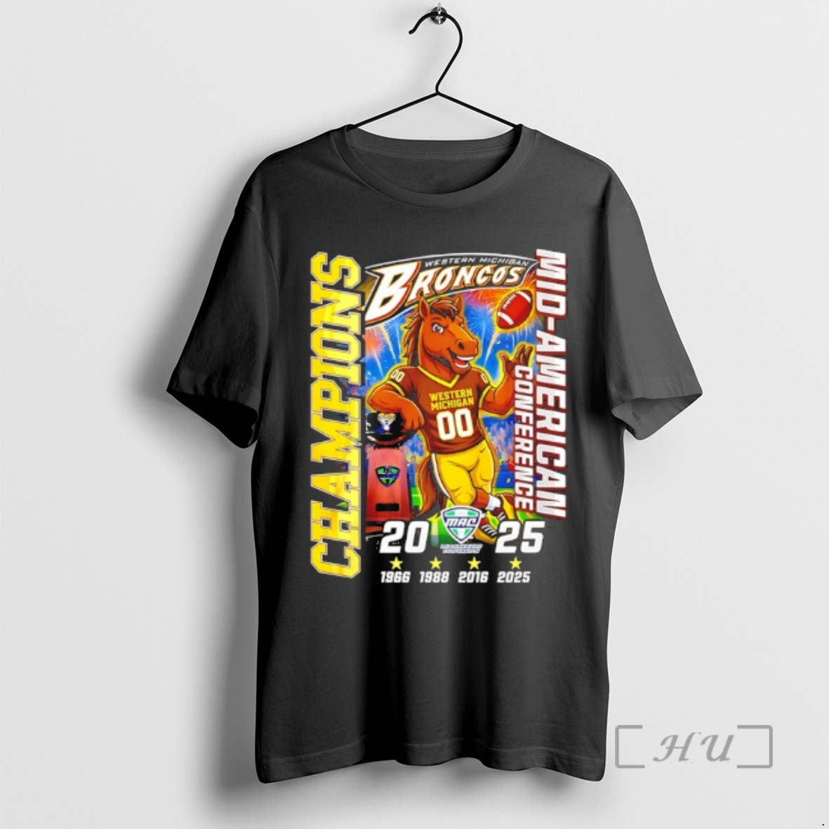 Officials Western Michigan Broncos 2025 Mid American Conference Champions 4 Time Mascot Premium T Shirts Hoodie, Sweatshirt