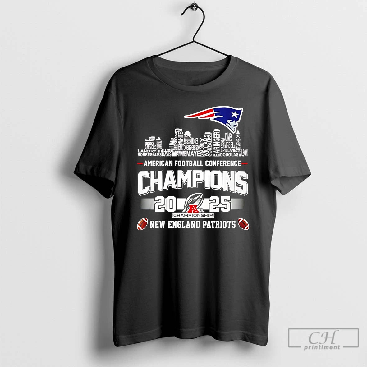 2025 26 Afc Conference Champions Ne Patriots 12 Time Player Names City Skyline