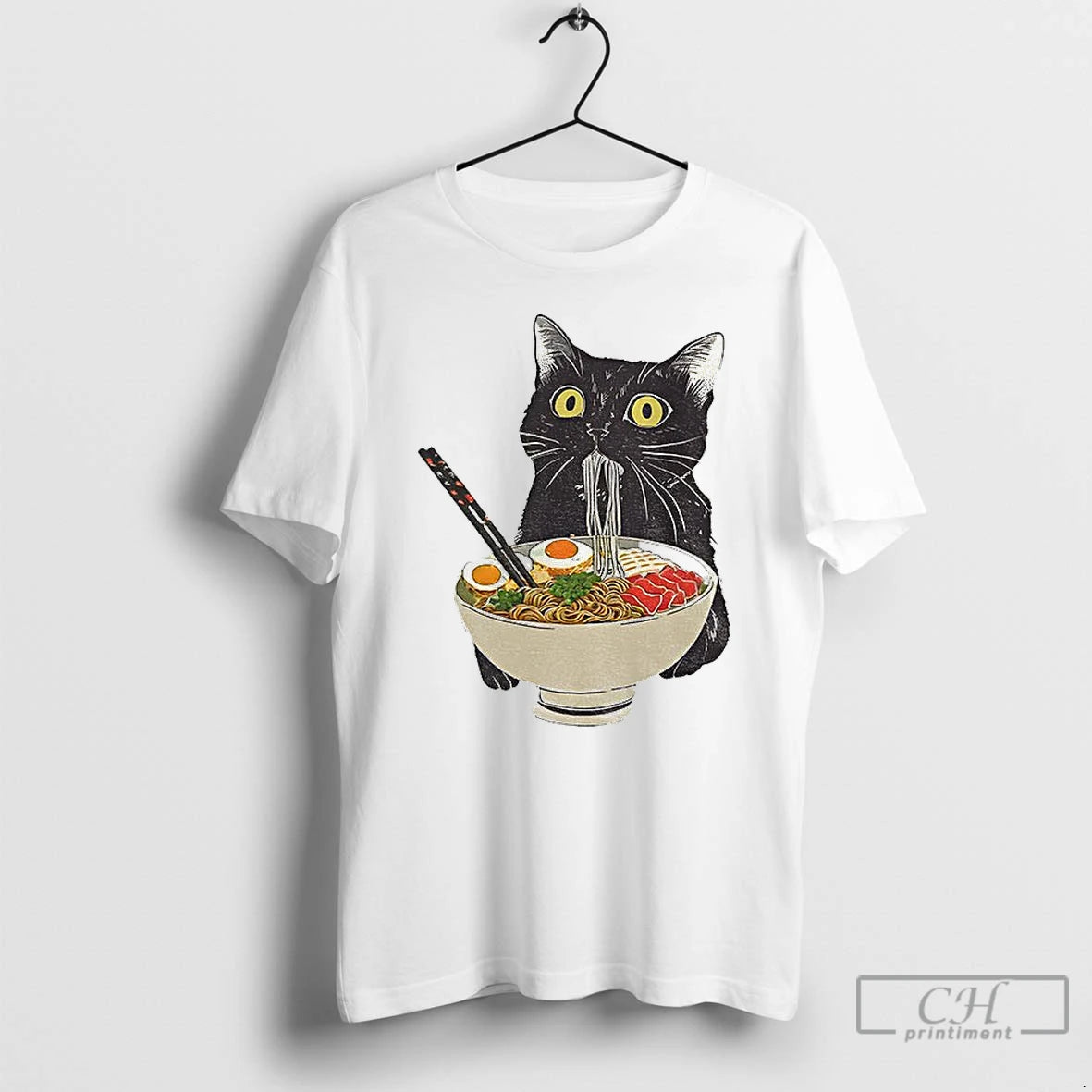 Premium Black Cat Eating Ramen Japan T-Shirts, Hoodie, Sweatshirt | AU18TeeNovaLab.com