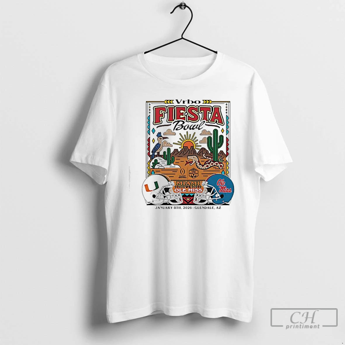 Premium Miami Vs Ole Miss Vrbo Fiesta Bowl January 8th 2026 Glendale Az T Shirts Hoodie, Sweatshirt | AU18TeeNovaLab.com