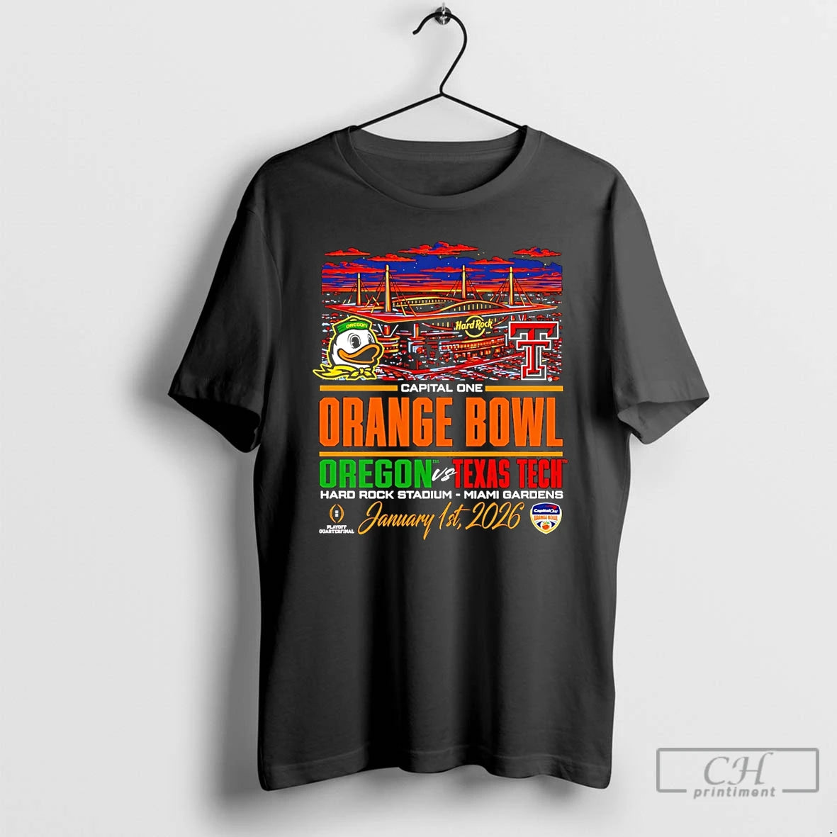 Premium Oregon Vs Texas Tech Cfp 26 Orange Bowl City Skyline T-Shirts, Hoodie, Sweatshirt | AU18TeeNovaLab.com