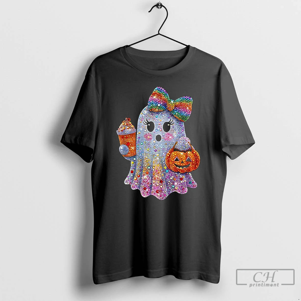 Premium Rhinestones Ghost Spooky Boo Pumpkin Halloween T Shirts