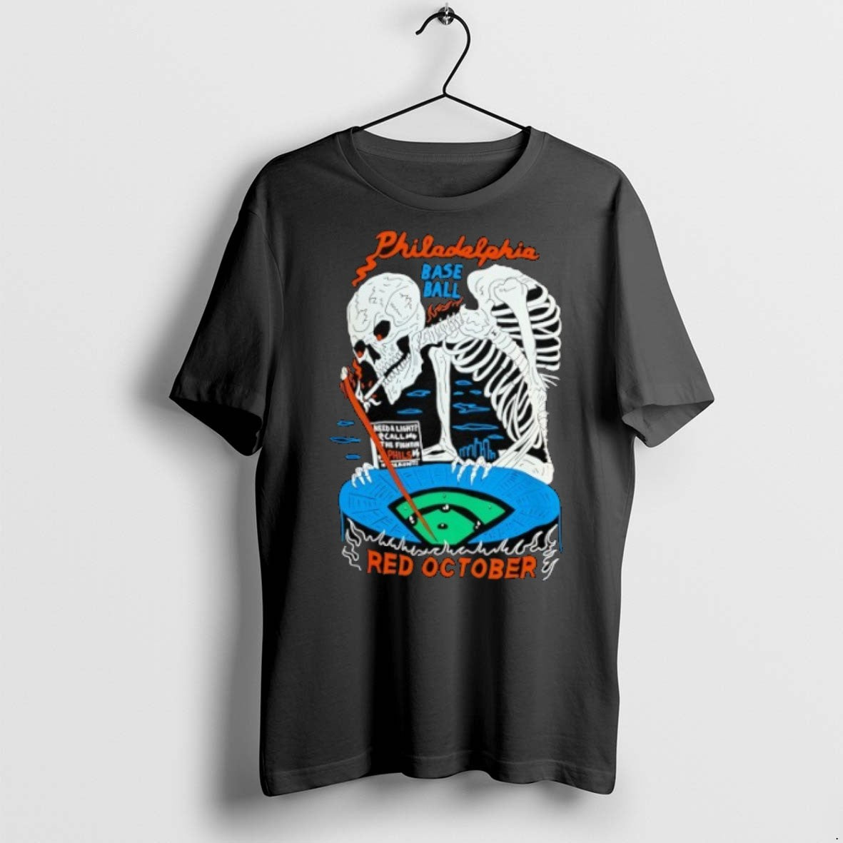 Premium Skeleton Philadelphia Phillies Baseball Red October Halloween T Shirts
