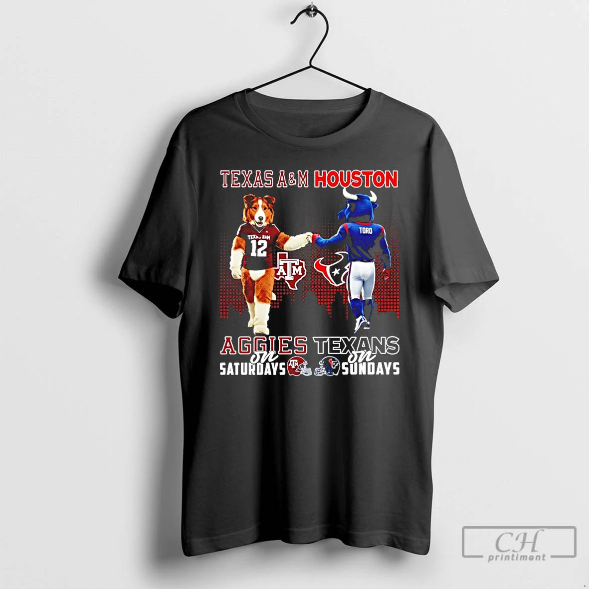 Premium Texas Am Aggies On Saturdays Vs Houston Texans On Sundays Mascot Skyline T Shirts Hoodie, Sweatshirt