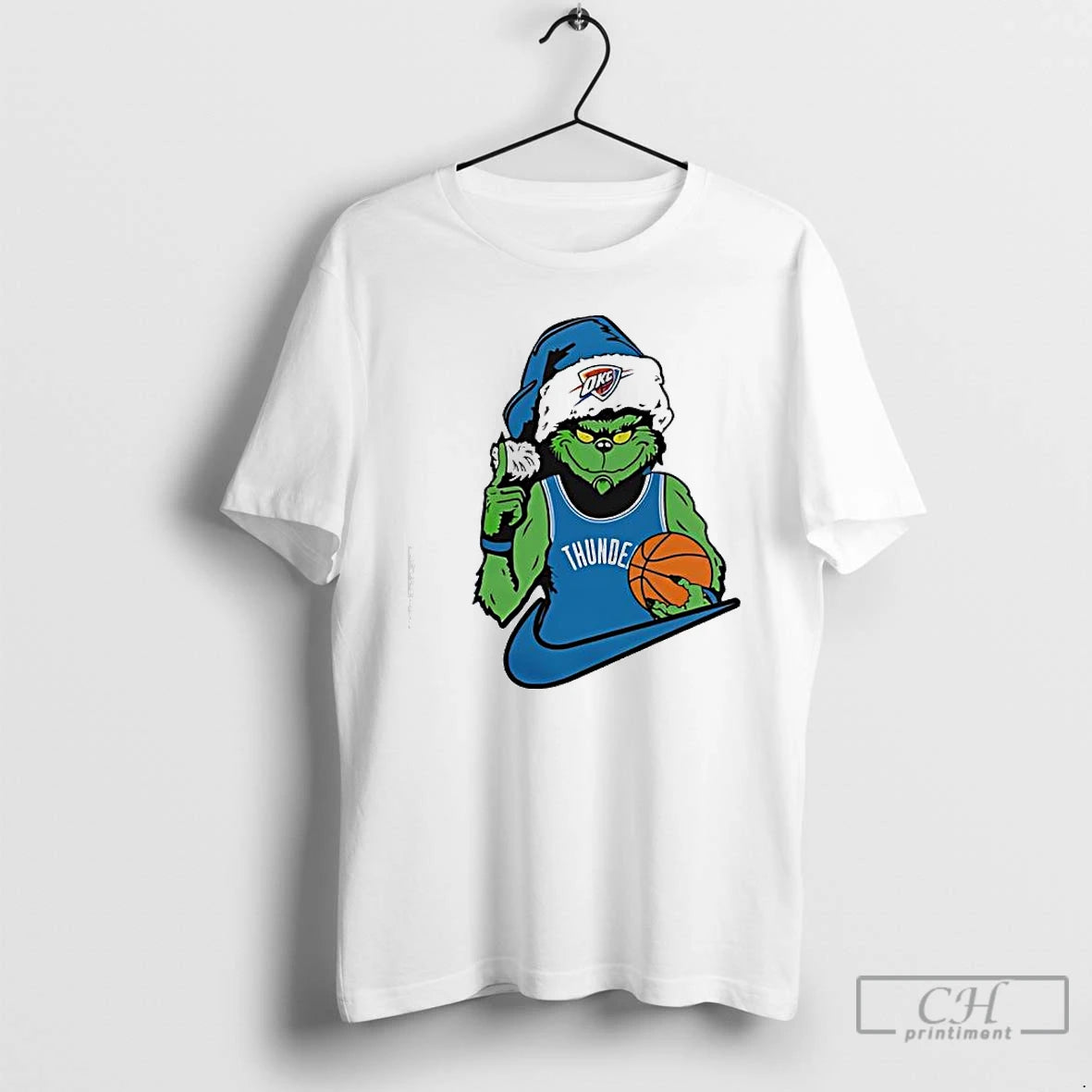 Premium The Grinch In An Oklahoma City Thunder Jersey Santa Hat T-Shirts, Hoodie, Sweatshirt | AU18TeeNovaLab.com