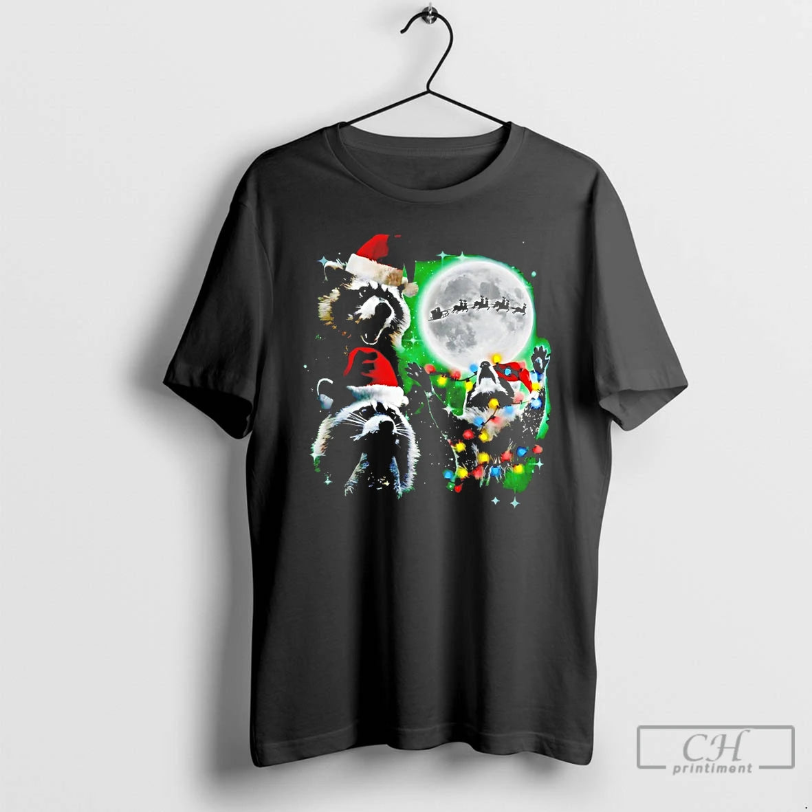Premium Three Raccoons With The Moon Christmas T-Shirts, Hoodie, Sweatshirt | AU18TeeNovaLab.com