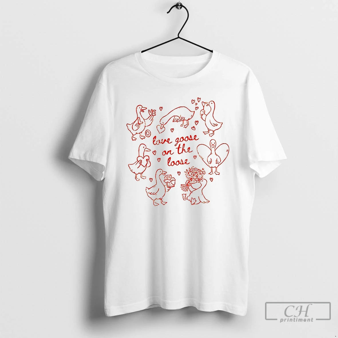 Premium Valentine Goose Love Goose On The Loose T-Shirts, Hoodie, Sweatshirt | AU18TeeNovaLab.com