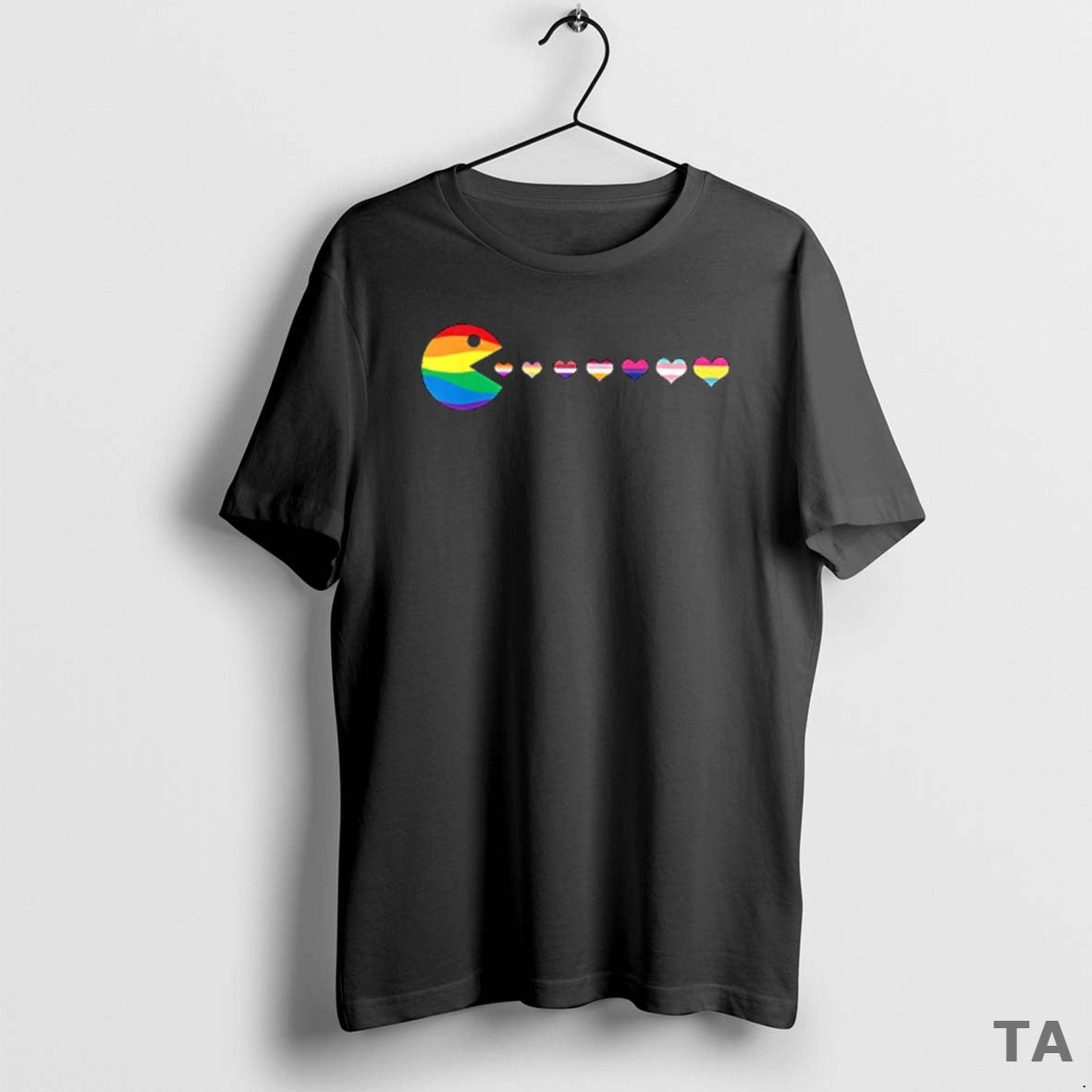Top Pacman Pride Flags Heart Gay Parody Classic Video Game T Shirt Sweater Hoodie, Sweatshirt | AU18TeeNovaLab.com