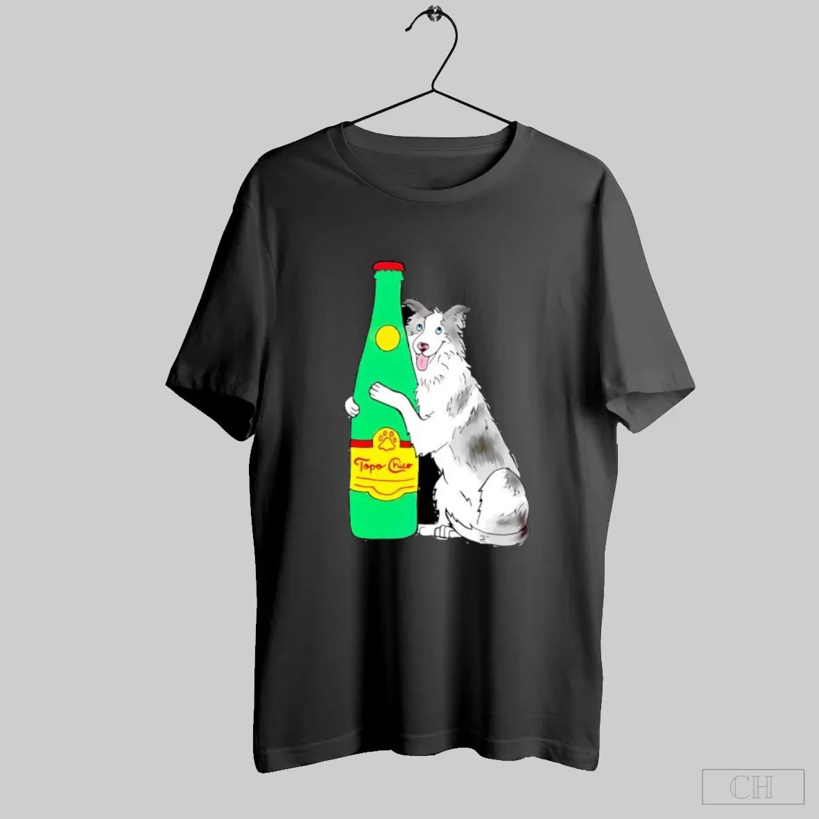 Topo Chico Border Collie Dog Holding A Bottle S Black
