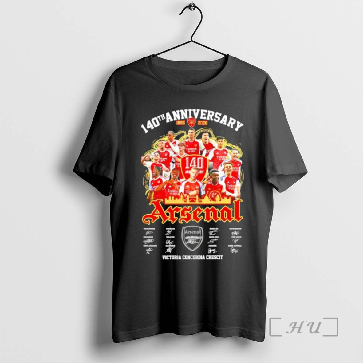 Trending Arsenal 140th Anniversary 1886 2026 All Team Victoria Concordia Crescit Signatures Premium T Shirts Hoodie,...