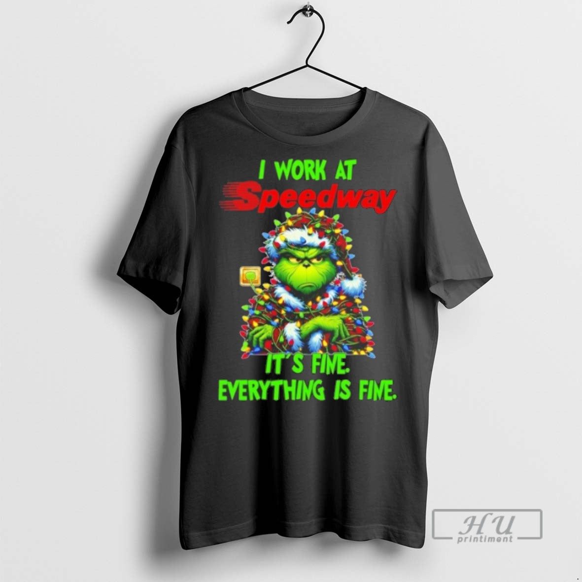 Trending Officials Grinch Santa I Work At Speedway Its Fine Everything Is Fine Christmas Lights T-Shirts, Hoodie, Sweatshirt