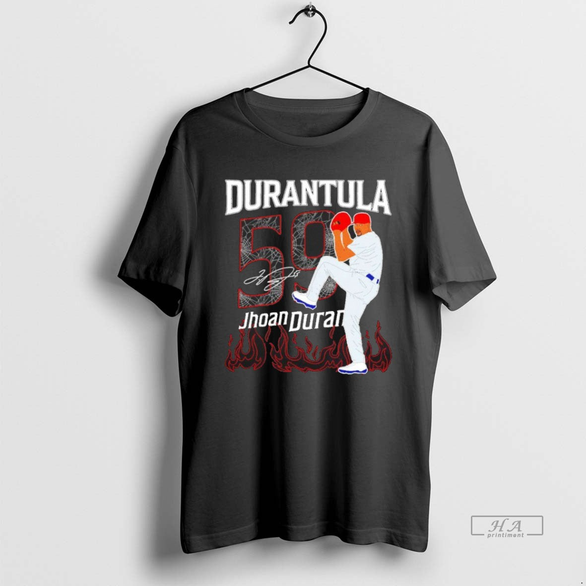 Trendy Durantula Number 59 Jhoan Duran Philadelphia Phillies Signature Flaming Blackshirt