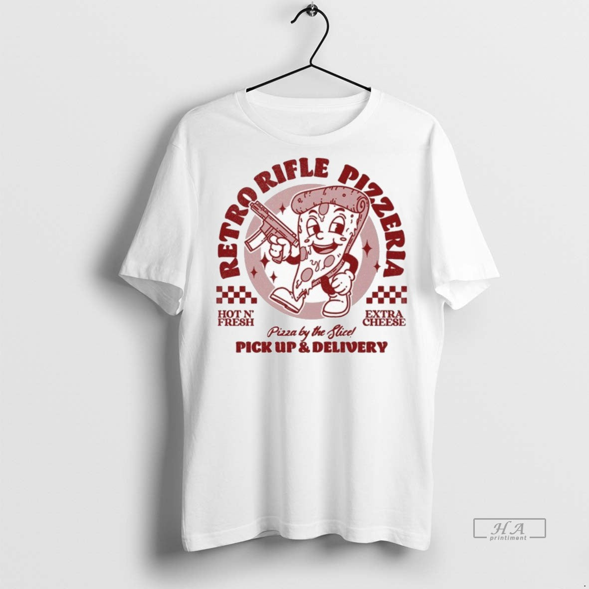 Trendy Official Retro Rifle Pizzeria Pick Up And Delivery Hot N Fresh Extra Cheese Extra