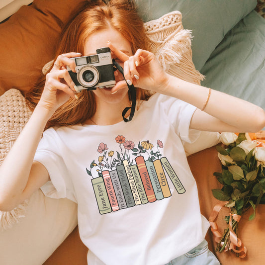 Personalized Bookshelf Custom Book Birthday Christmas Book Club Tee Reading Fandom Merch Librarian Teacher (1)